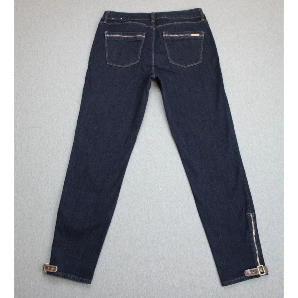 White House Black Market Jeans Womens 6 Blue Skinny Ankle Stretch Buckle Zip Hem
